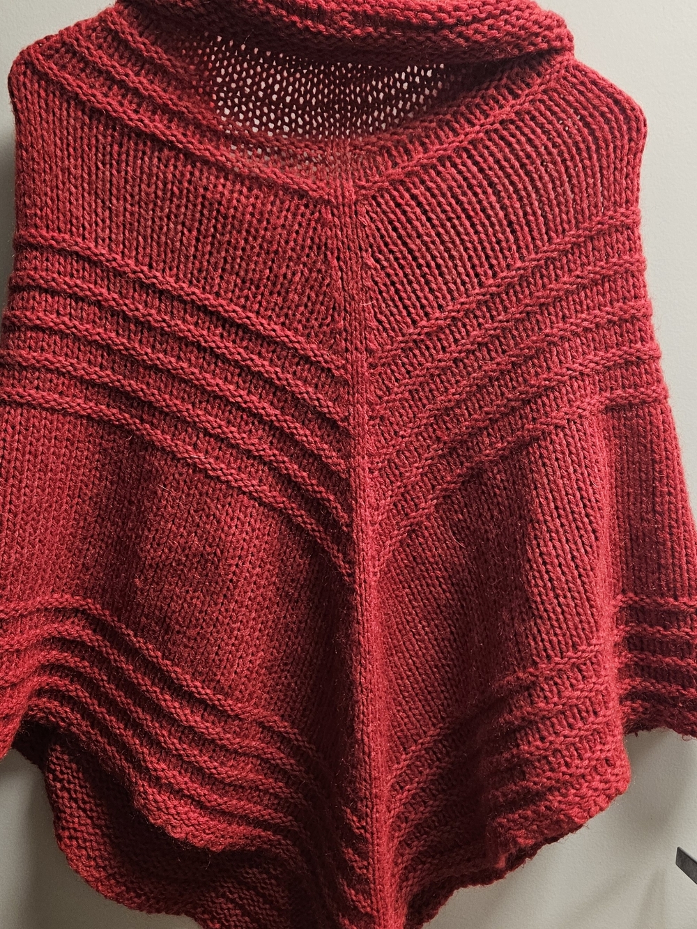 Raffaello Bettini Red Italian Knit Cowl Neck Poncho,Mohair Wool Blend, Winter